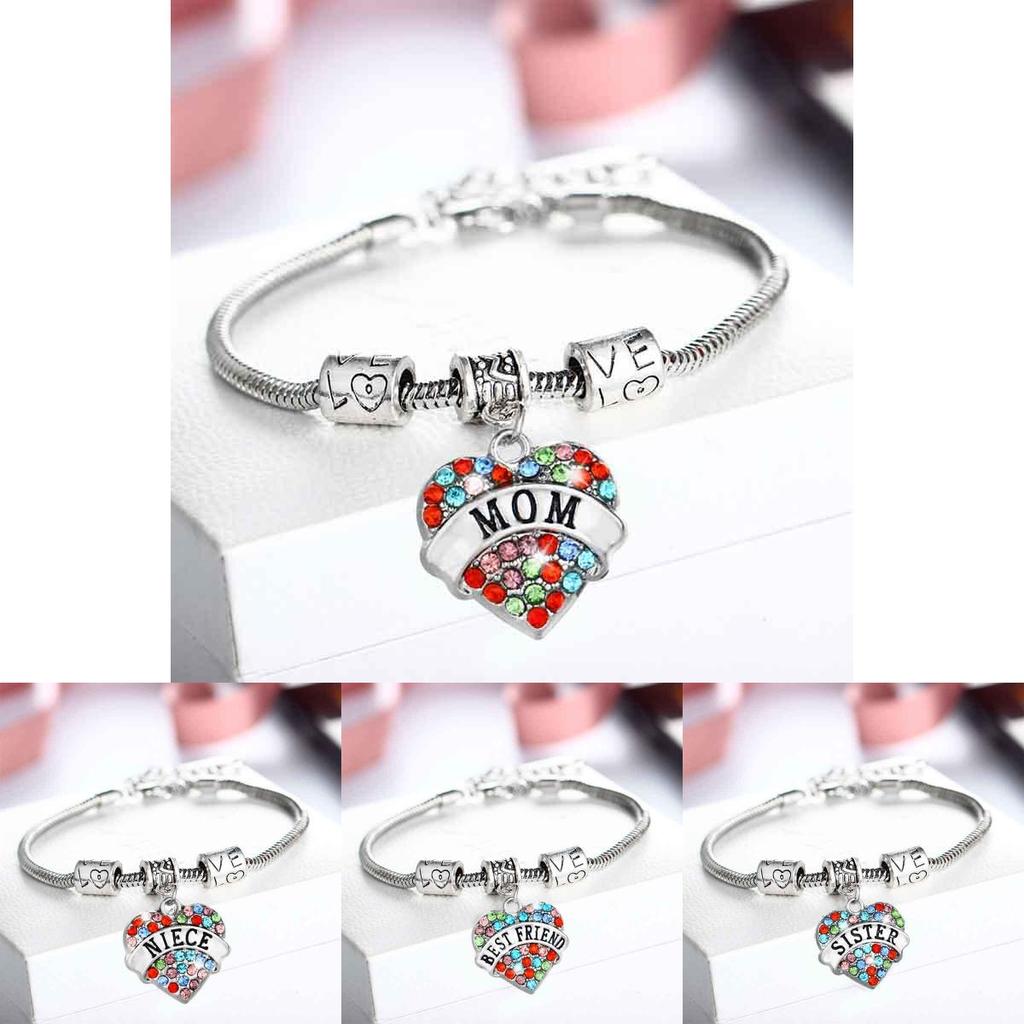 Crafted Family Members Inlaid Colorful Rhinestone Love Heart Bracelet Gift**