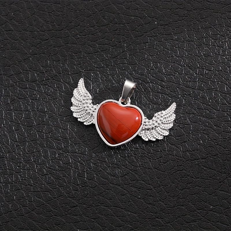 European & American Natural Stone Angel Heart Pendant with Wings