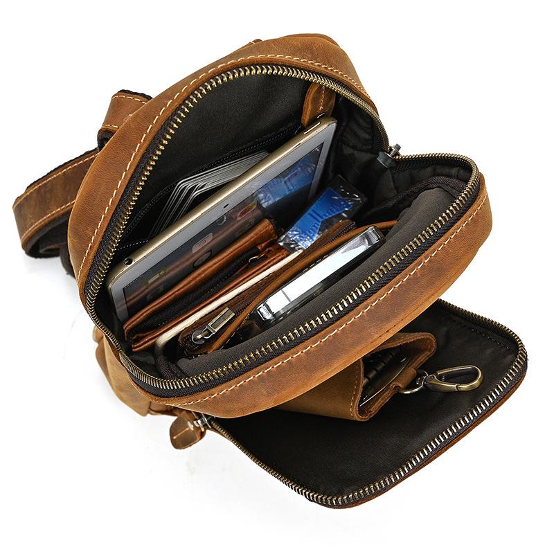 Hot-Selling Crazy Horse Leather Retro Messenger Bag - Genuine Cowhide Chest and Shoulder Bag for Outdoor Use