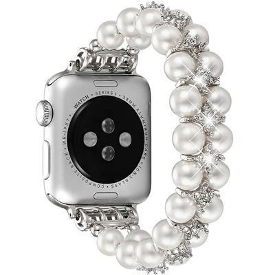 Watchband Pearl Strap for Apple Watch Band 8 Ultra Beaded 49mm Women Steel Jewelry Elastic Iwatch Series 7 6 SE 5 4 3 44mm 40mm 42 45mm