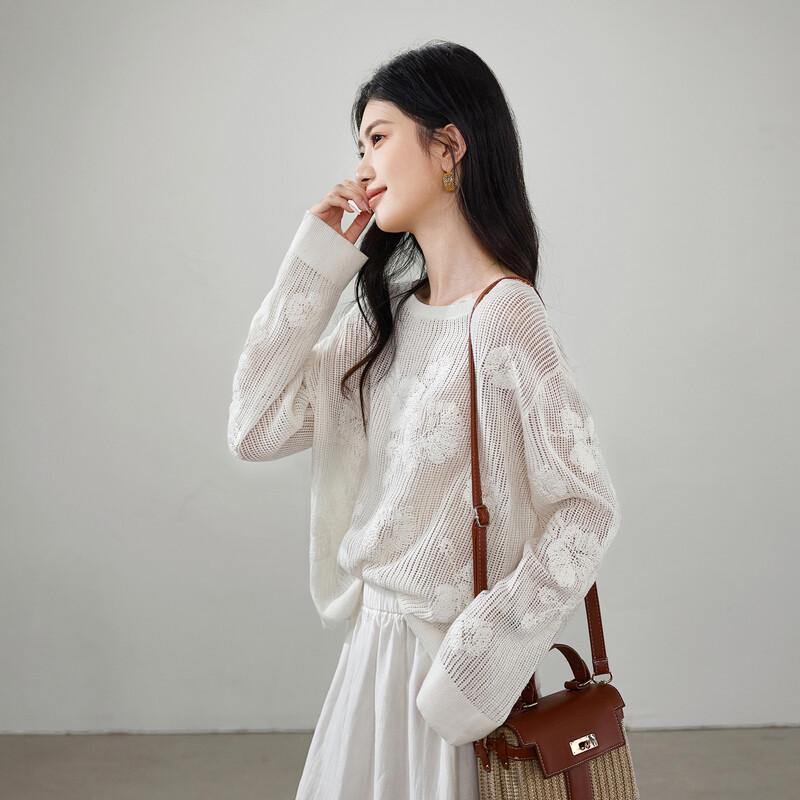 SOFSIL Women s Hollow-Out Floral Cotton Knit Top L