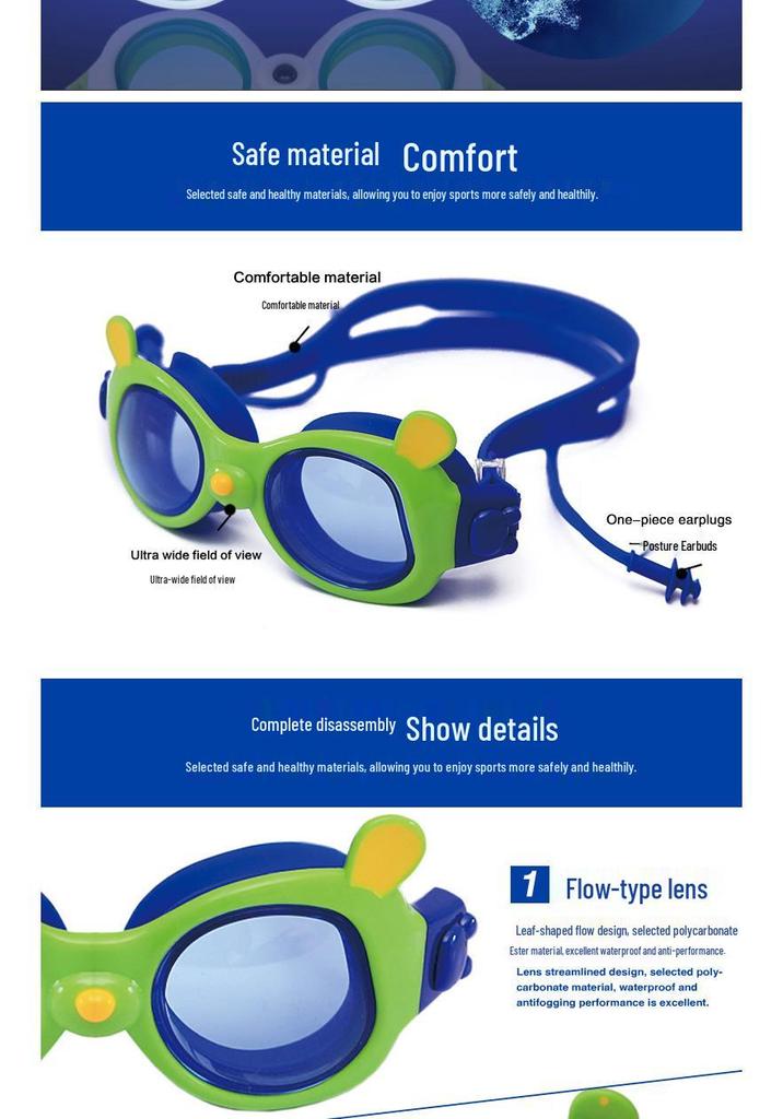 Children's Silicone Anti-Fog Waterproof Swimming Goggles with Large Frame - Universal for Men and Women.