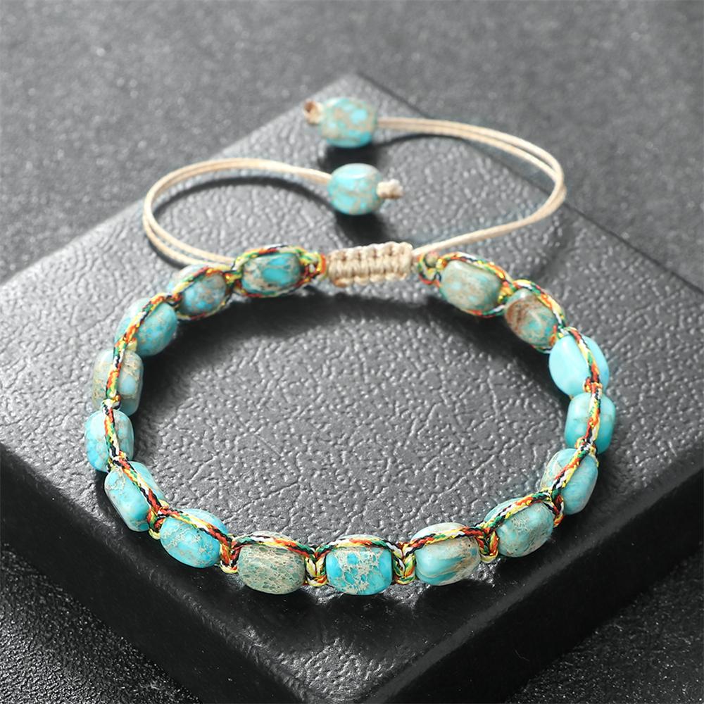 Woven Adjustable Emperor Stones Bracelet 7x5.5mm Rectangle Natural Beaded Stretch Wrap Bangle Fashion Jewelry Gift for Women Men