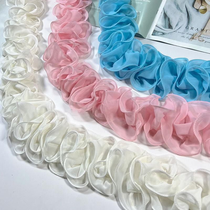 10 Yards 10cm Width Pleated Chiffon Tulle Lace Trim Ruffled Lace Fabric Applique Ribbon Trim Edge For DIY Sewing Dress Curtain