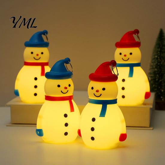 Cute Cartoon Snowman Light Christmas LED Night Light, Portable Desk Lamp with Hanging Ring for Warm Glow Ornament Holiday Party Decor, Desktop