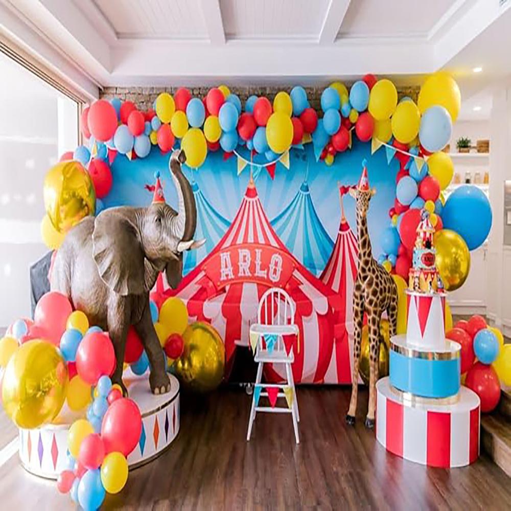97pcs Guirlande de Ballons Carnaval Cirque Rouge Bleu Jaune Ballon Confetti Kit Arche de Ballons Thème Carnaval Décoration de Remise de Diplôme Anniversaire