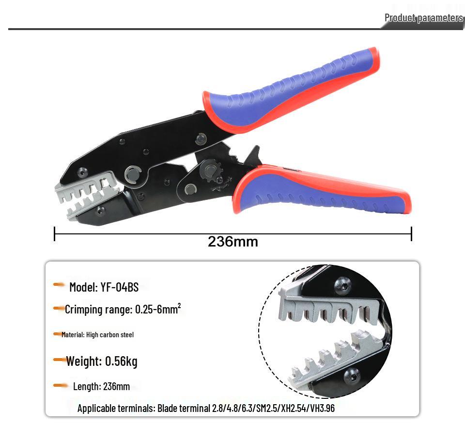 XH2.54 Crimp Terminal Pliers, 04BS Wire EDM Jaw, 0.25-6mm² Capacity