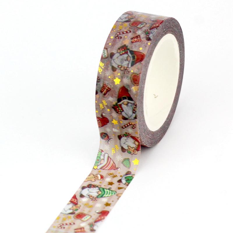 1X 10M Gold Foil Reindeer Snowflake Christmas Trees Snowman House Masking Washi Tape for Scrapbooking Planner Kawaii Papeleria