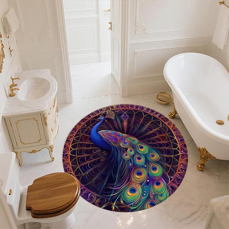 Animals in a Circle Round Area Rug,Carpet Rug for Living Room Bedroom Sofa Playroom Decor,Non-slip Floor Mat