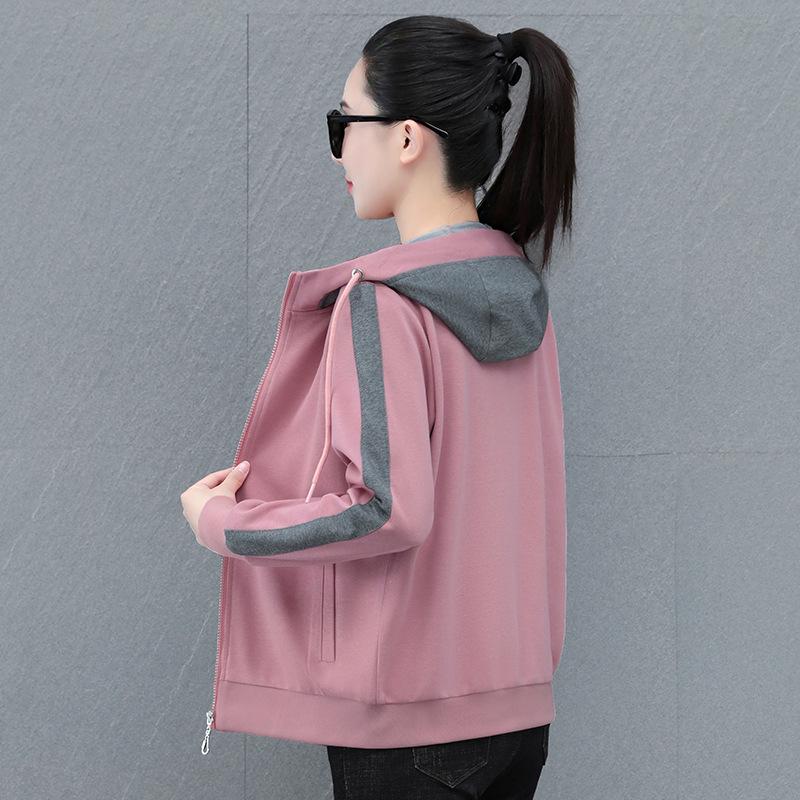 Dámská jarní a podzimní bunda s kapucí 2025: Lehký módní sportovní kardiganový svetr pro maminky.