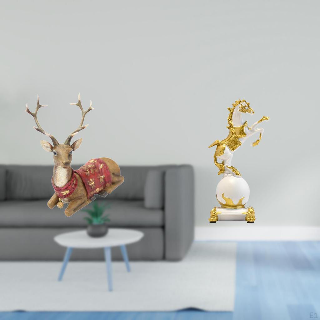 Reindeer Horse Statue Elk Sculpture Tabletop Ornament Deer Figurine Collection for Living Room