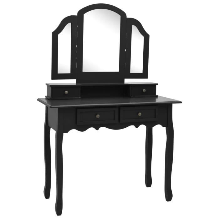 VidaXL Ensemble de coiffeuse et tabouret Noir 100x40x146 cm Paulownia