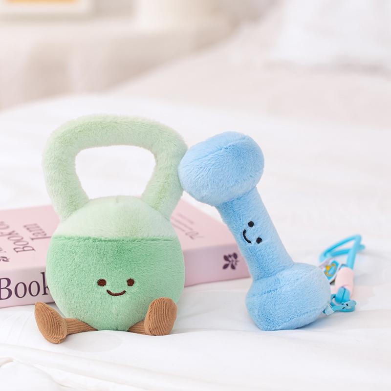 Cartoon Simulation Kettlebell Dumbbell Plush Toy Lovely Stuffed Fitness Equipment Doll Bag Pendant Kawaii Room Decor Gifts