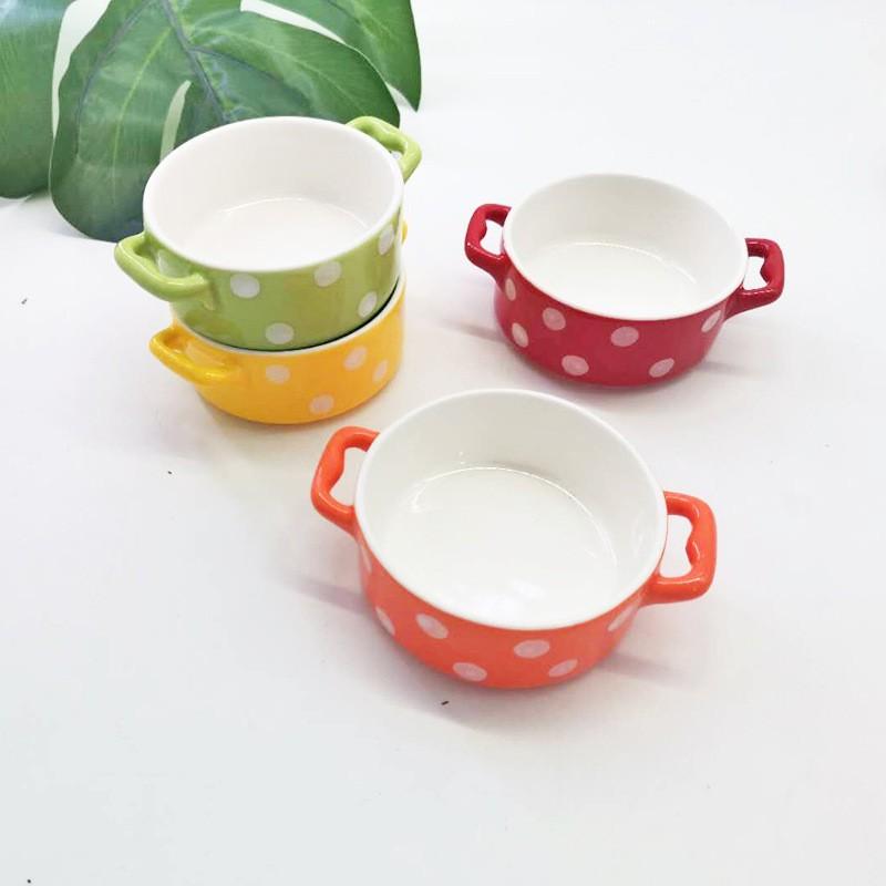 Ceramic Dipping Sauces Dressings Snacks Mini Cartoon-Style Condiment Dish With Polka Dot Design Microwave Safe