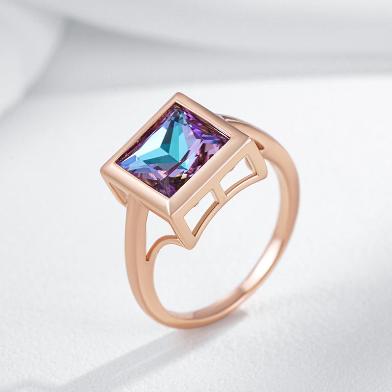 Big Square Purple Natural Zircon Ring For Women Fashion  Rose Gold Color Ethnic Wedding Jewelry Daily Accessories