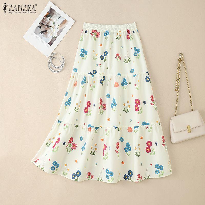 ZANZEA Women Casual Elastic Waist Loose Floral Print Skirts