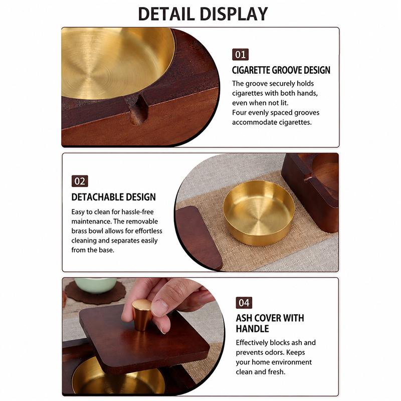 Square / Circle Natural Wood Ashtray With Lid Fireproof Iron Core Compact Size Suitable For Tea Tables And Desks Ash Tray Home