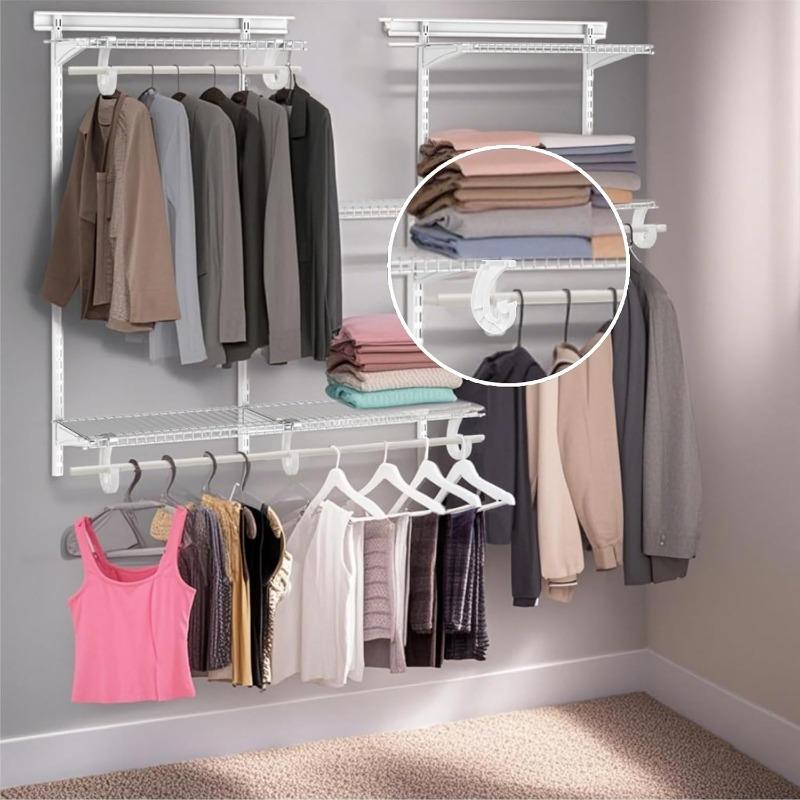 10 Pcs Hanging Closet Rod Support, Plastic Closet Rod Brackets for Hanging Clothes, 3/4 Wardrobe Clothes Rods Bracket, Sturdy J-Shaped Hooks for