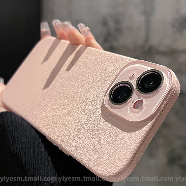 Applicable to iPhone15 lychee leather pattern mobile phone case Apple 14promax crystal lens 13 simple solid color protection