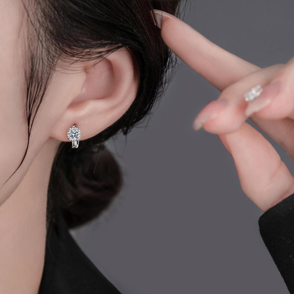 S925 Sterling Silver Diamond Square Bag Earrings - Women's Light Luxury, Fashionable Sparkling Ear Cuffs, Versatile and Elegant for Commute.
