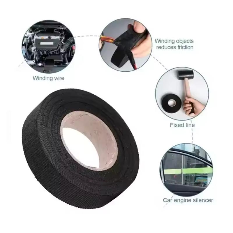 15M Car Wiring Fabric Cloth Tape Heat Resistant Adhesive Tape 19-50mm Auto Harness Cable Wrapping Organizer Tape