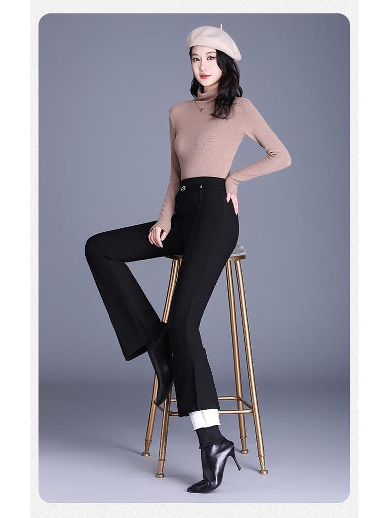 High Waist Women's Winter Velvet Micro-Flare Pants - Slimming Casual Suit with Thickened Fabric