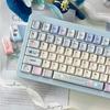 Micro Drunk Bubble Cherry Pbt Keycaps Cherry Theme Cute Pink Girl 129Keys Blue And White Double Spliced Keycaps