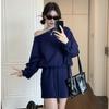 Slant Shoulder Sweater Women's Autumn New Design Sense Niche Loose Long-sleeved Off-the-shoulder Top Hip Skirt Set