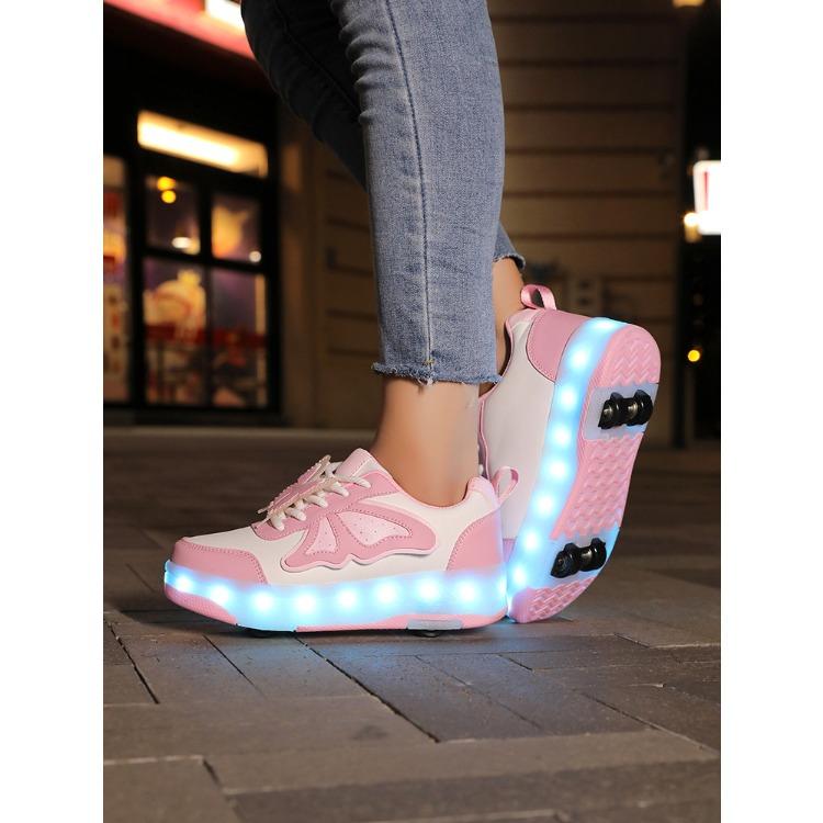 29-40 Boys Four-wheel Running Shoes Detachable Flat Shoes Rechargeable USB Luminous Sports Light Shoes Girls Roller Skates Boys Shoes