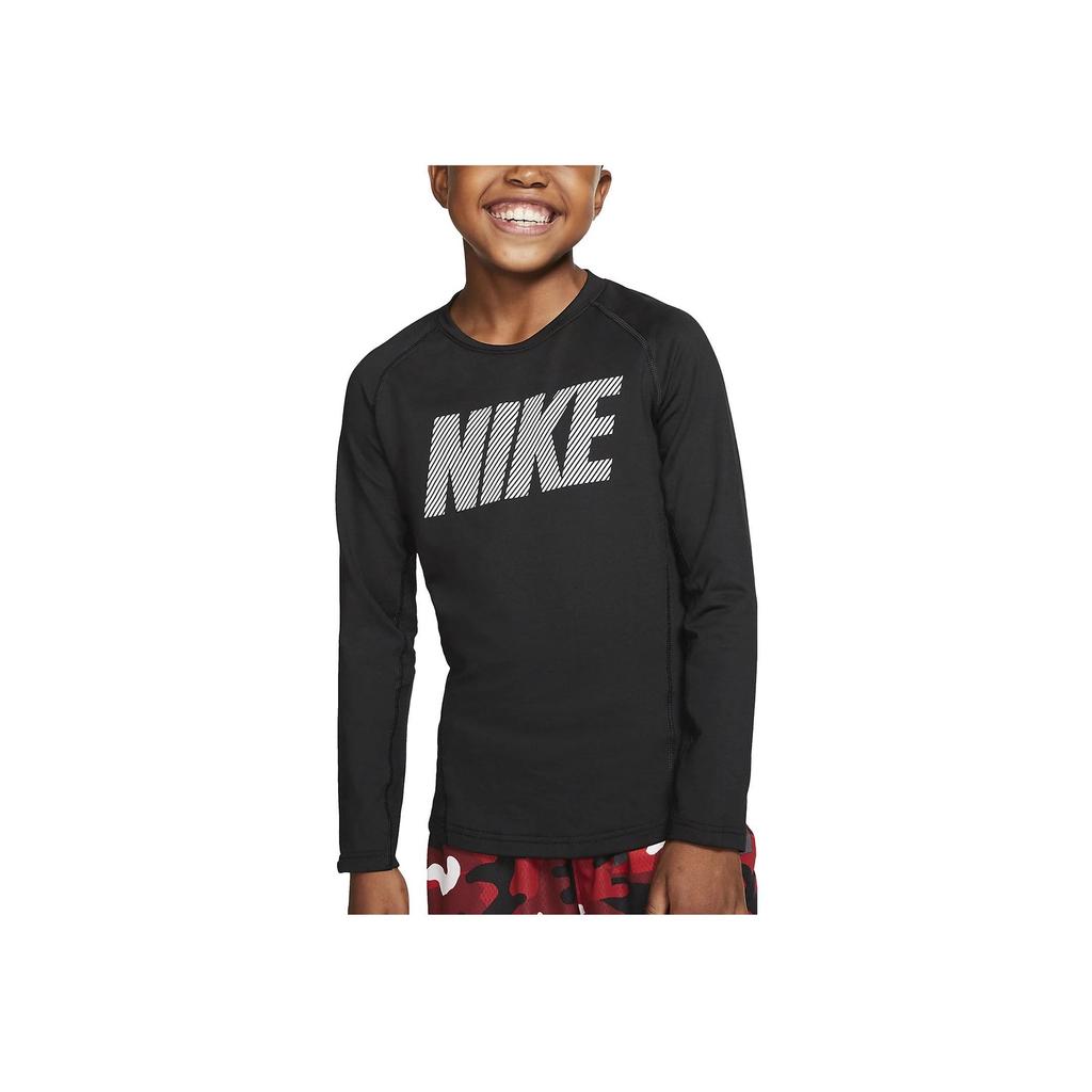 Nike Big Logo Print Crew Neck Long Sleeve T-Shirt Kids Tops Black BV4404