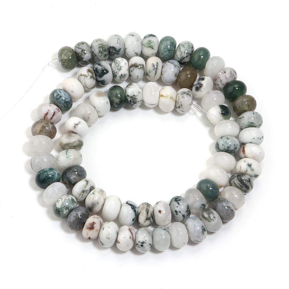 Natural Stone Beads 4 6 8mm Tree Pattern Abacus Flat Round Loose Spacer Beads For Jewelry Making DIY Bracelets Necklace Supplies