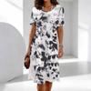 Ladies Plus Size Short Sleeve Crew Neck Dress Soft Floral Art Print Loose Gown For Summer Daily Commute