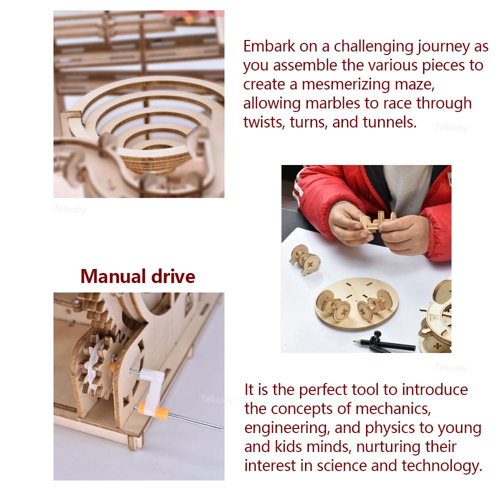 3D Wooden Puzzle DIY Mechanical Manual Model  Building Kits Assemble Toys Marble Run Set with 4 Ball for Adult Kids Gifts