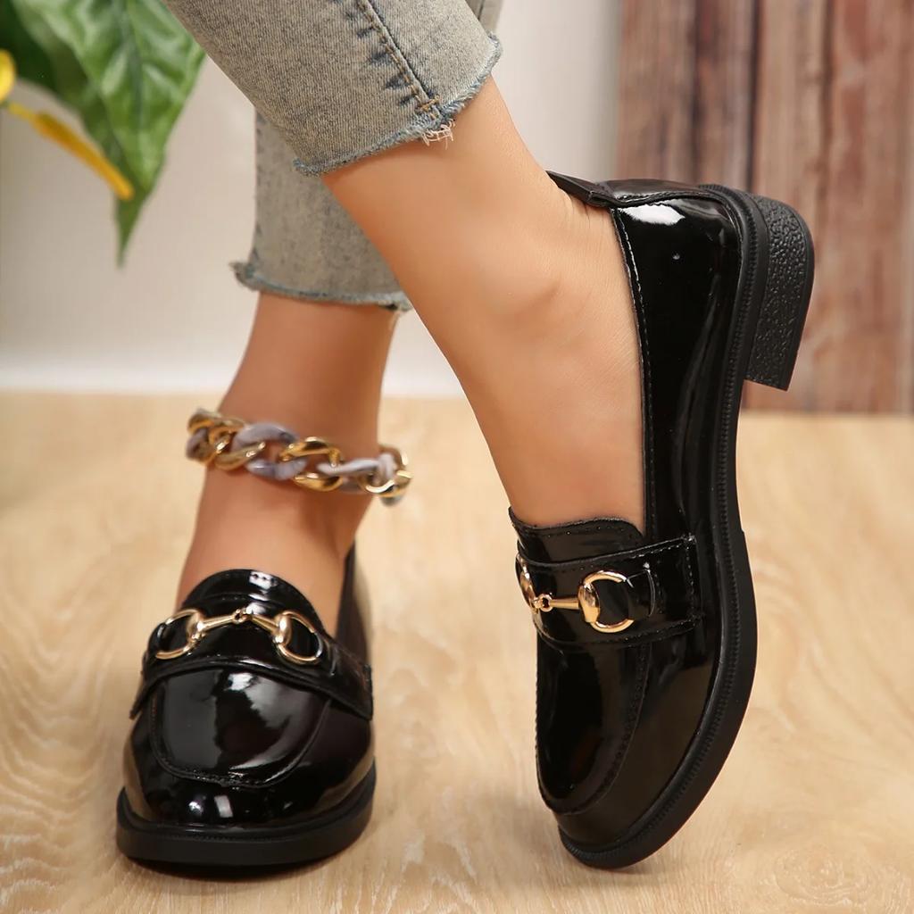 Fashion Plus Size 46 Women's Flat Shoes 2025 High-quality New Retro Round Toe Small Leather Shoes Comfortable Women's Square Root Shoes