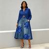 Women's Casual Floral Print Denim Skirt Mid Length A Line Denim Skirt with Floral Pattern for Summer Fashion