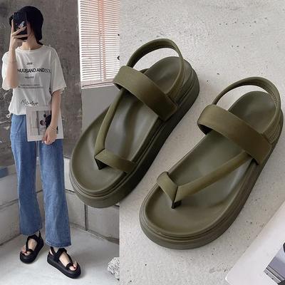 Mode Damen Plateau Sandalen Flache Flip Flops Sommer Strand Sexy Freizeit Schuhe Damenschuhe Mode Frau Schwarze Sandalen