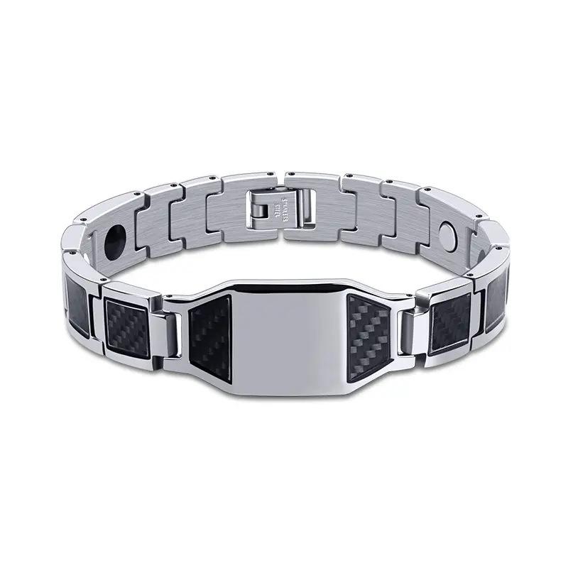 2026 Removable Titanium Steel Gold Plated Carbon Fiber Magnet Bracelet Radiation Protection Men s Magnetic Therapy Bracelet 21CM