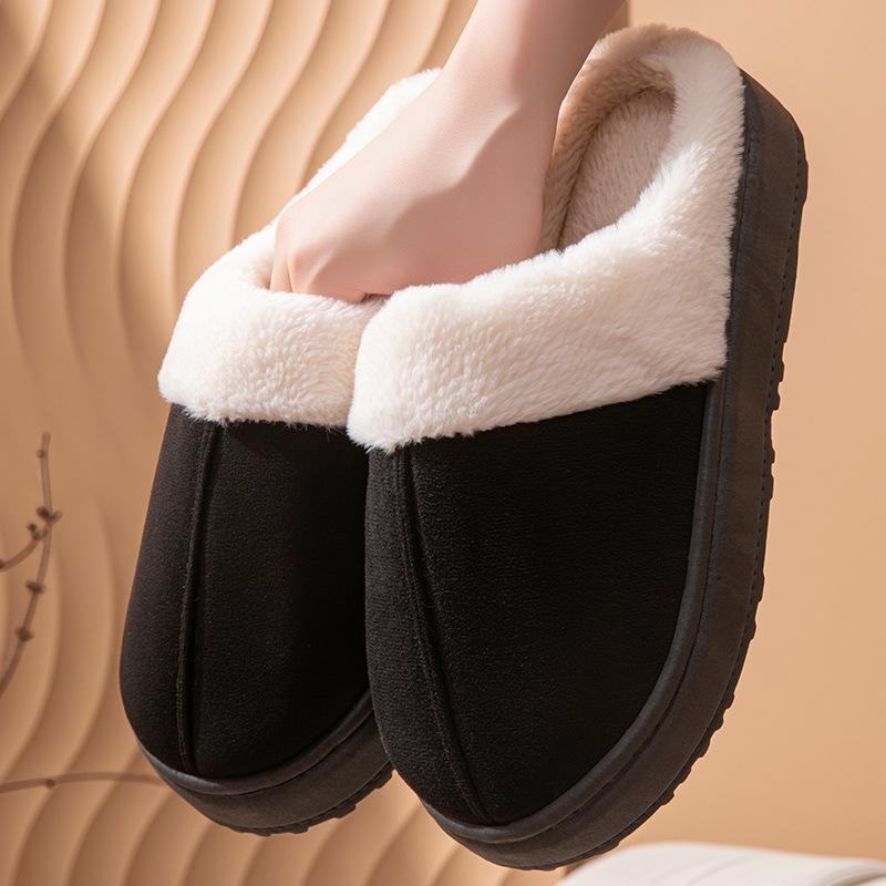 Thick-bottomed Cotton Slippers Autumn and Winter Indoor Home Fleece Thickened Non-slip Warm Solid Color Simple Plush Slippers
