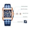 Megir Blue Stainless Steel Men Watch Rectangle Big Dial Business Quartz Men's Wristwatches Relogio Masculino Military Watch Man