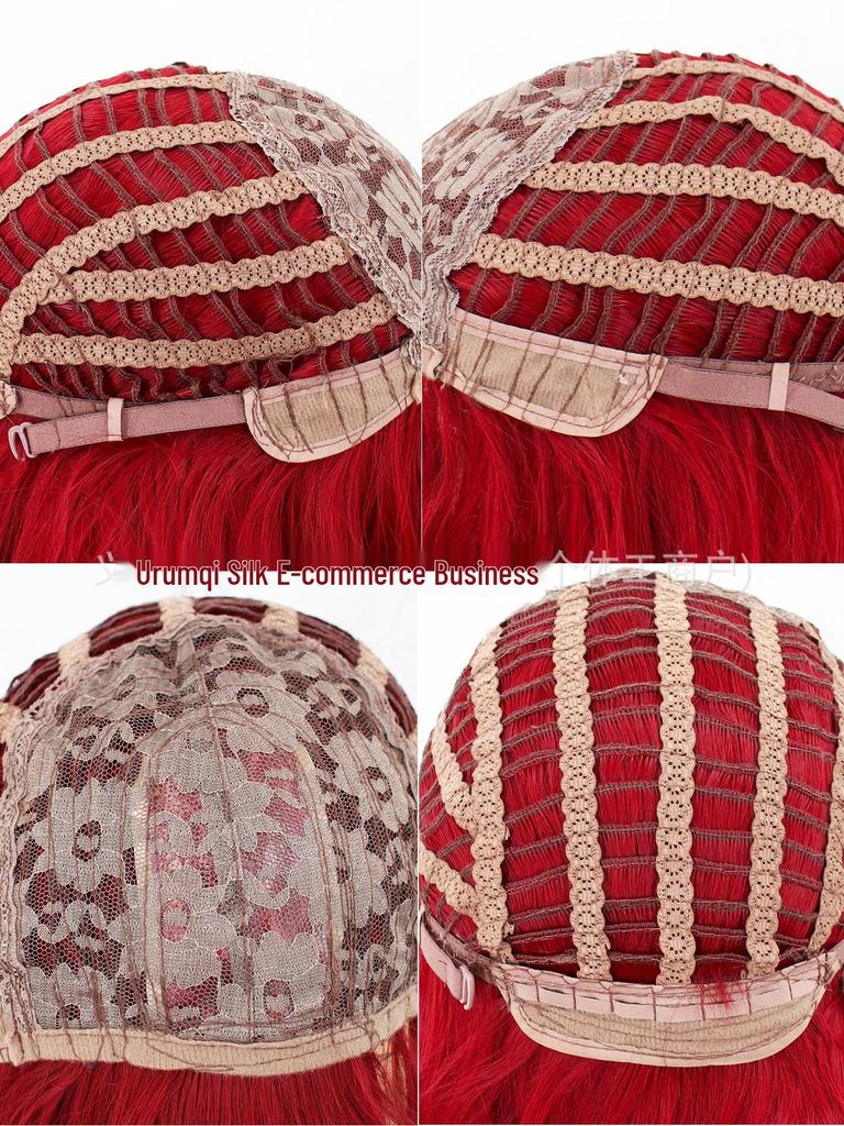 Wine Red Long Curly Wig with Full Bangs and Straight Ends - New Style