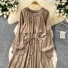 French Vintage Evening Dress Elegant Asymmetrical Ruffle O Neck Long Sleeve Lace Up Spliced Chic High Street Autumn Clothing