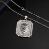 2025 Fashionable European & American Hip Hop Lion Head Necklace with Full Diamond Square Pendant