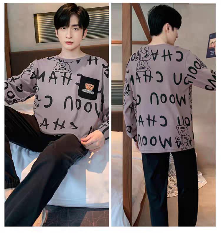 Men's Tom and Jerry Cartoon Pajama Set - Round Neck, Long Sleeve, Long Pants, Lightweight, Perfect for Spring and Autumn, Indoor/Outdoor.