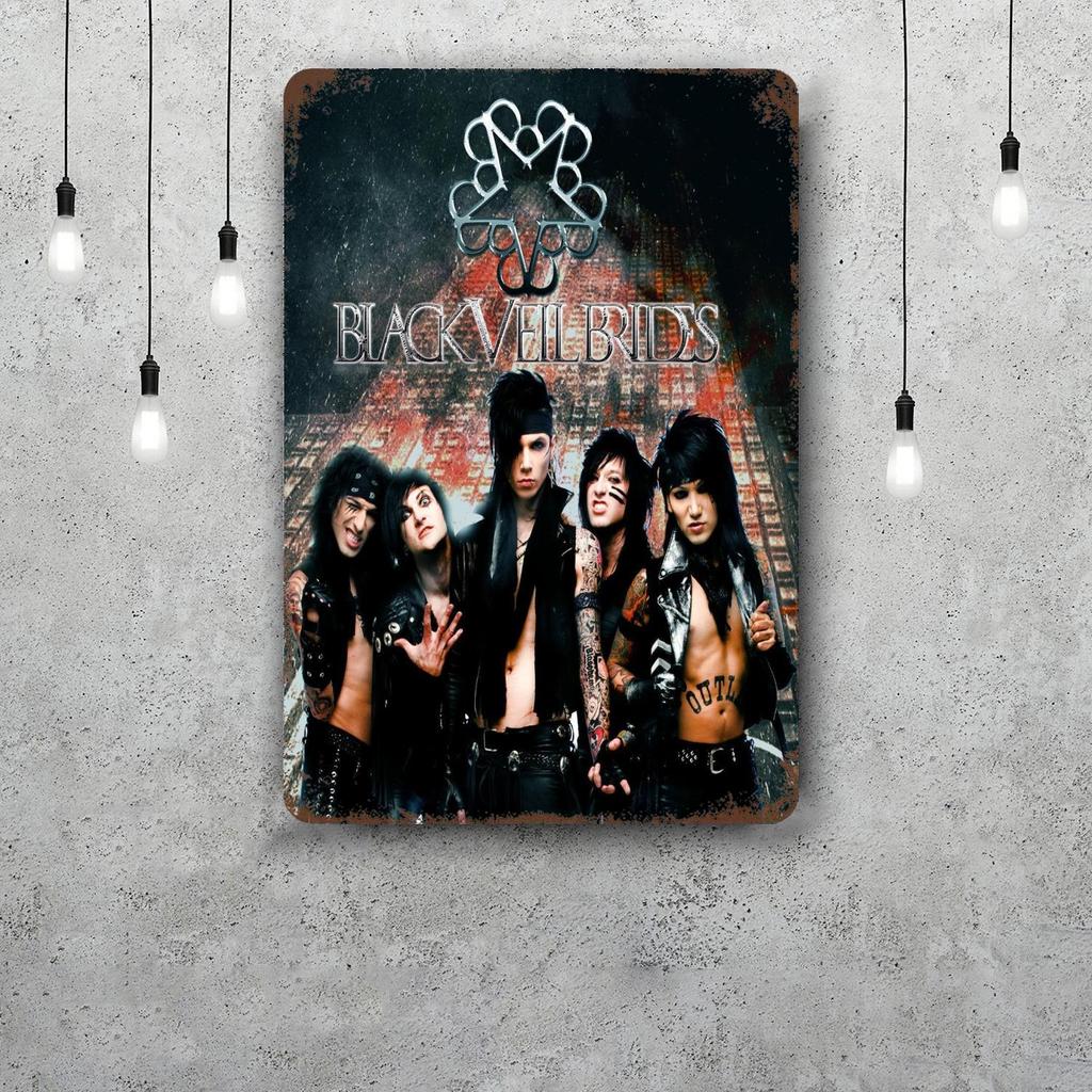 Poster Decorativo Black Veil Brides Segno di Latta Vintage Segno Metallico Placca Decorativa per Pub Bar Man Cave Club Decorazione Murale