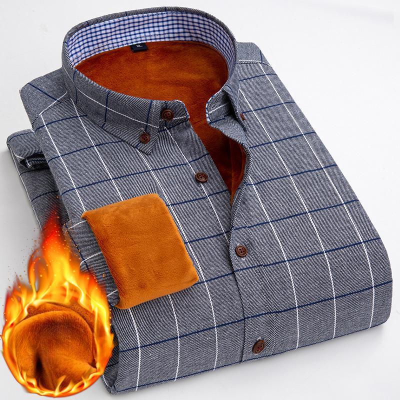

Winter New Men s Long-sleeved Fleece Thermal Shirt Men s Professional Leisure Thickened and Comfortable Integrated Fleece Plaid Shirt L
