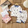 Kids Summer Cotton Pajama Set Breathable Thin AC Sleepwear Short Sleeve Pants Two Piece Outfit For Boys And Girls Comfortable