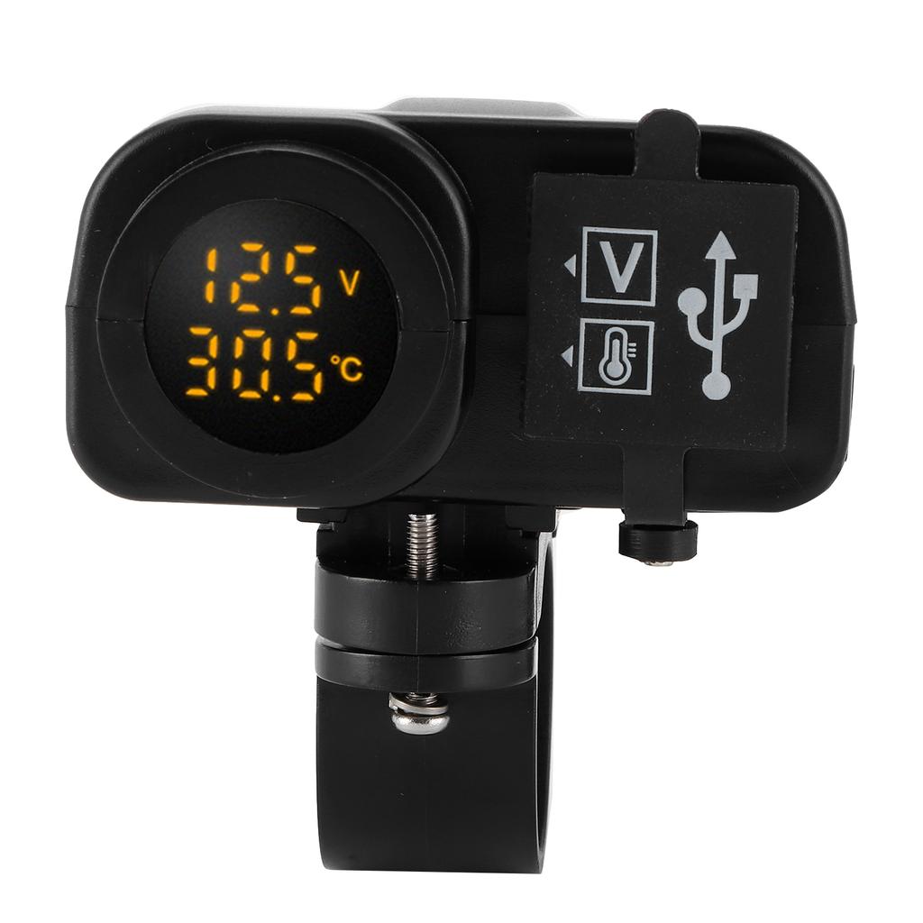 Motorcycle Dual USB Voltmeter Charger MultiFunction Temperature Meter with Waterproof Cover