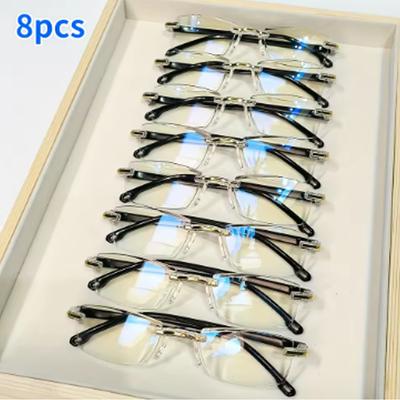 8pcs Fashion Lightweight Reading Glasses Presbyopia Glasses Blue Light Blocking Glasses Rimless High-Definition Reading Glasses