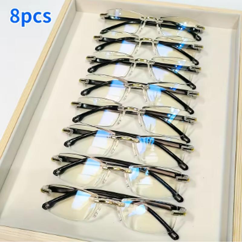8Pcs Fashion Lightweight Reading Glasses Presbyopia Glasses Blue Light Blocking Glasses Rimless High-Definition Reading Glasses