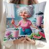 pc D Flat (Pillow Not Included) Grandma Making Smoothie Funny Kitchen Art Cushion Cover Short Plush Quirky Humor Decor Throw